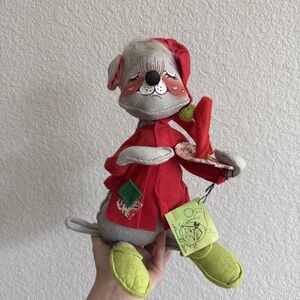 Vtg Annalee Mobilitee 1971  Christmas Mouse  Doll Red Nightgown Cap Candle w tag